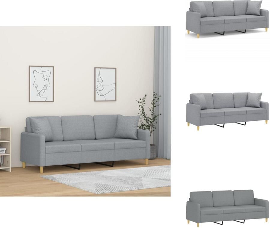 VidaXL Driezitsbank Driezitsbanken Bank Sofa Driezitsbank met sierkussens 180 cm stof lichtgrijs