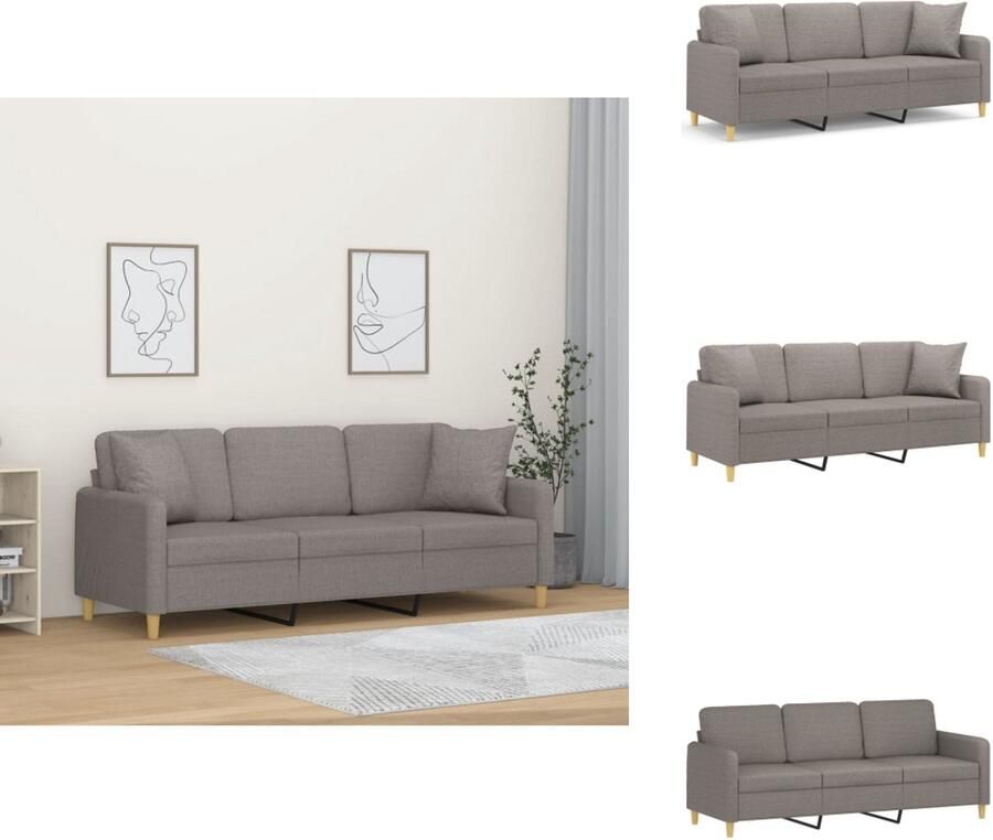 VidaXL Driezitsbank Driezitsbanken Bank Sofa Driezitsbank met sierkussens 180 cm stof taupe