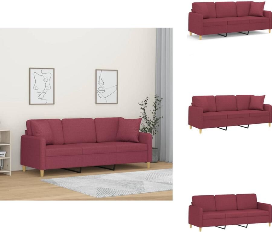 VidaXL Driezitsbank Driezitsbanken Bank Sofa Driezitsbank met sierkussens 180 cm stof wijnrood