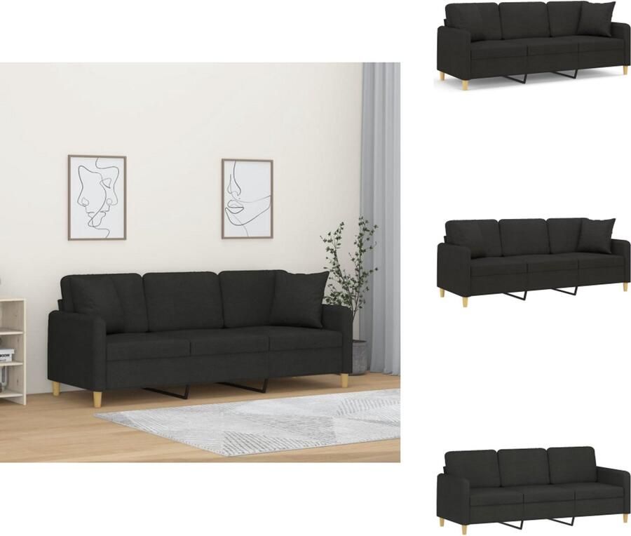 VidaXL Driezitsbank Driezitsbanken Bank Sofa Driezitsbank met sierkussens 180 cm stof zwart