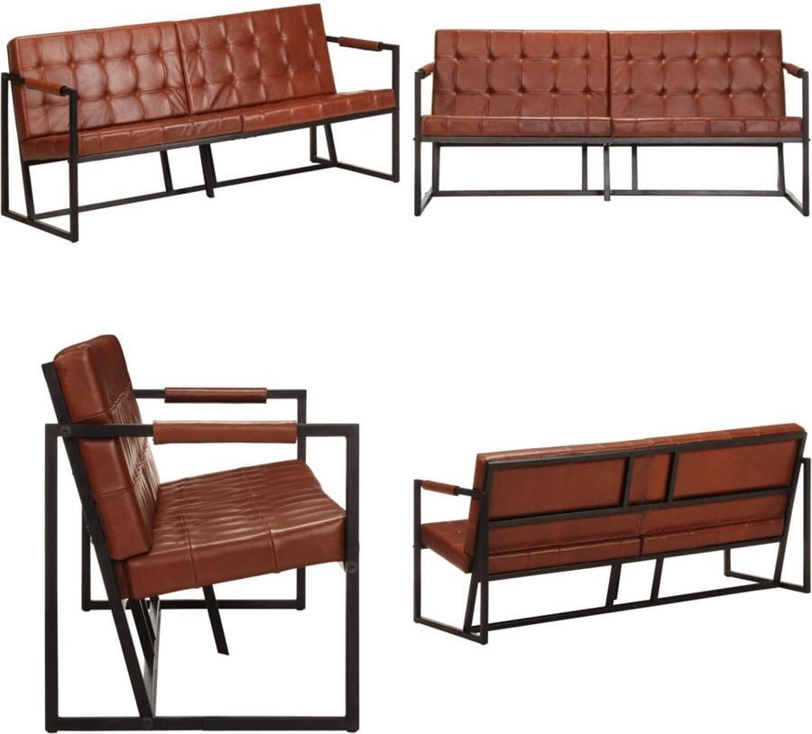 VidaXL Driezitsbank echt geitenleer bruin Bank Banken Zitbank Zitbanken