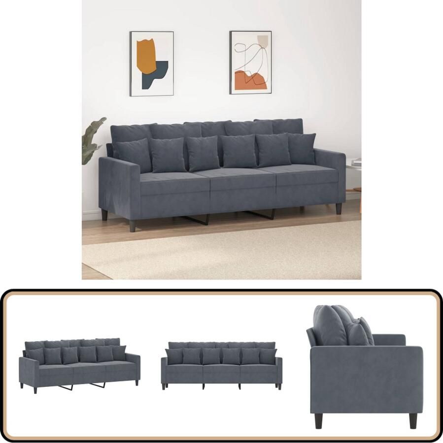 VidaXL Driezitsbank Fluweel Donkergrijs 180 cm Donker Grijze Bank 3 Zits Bank Fluweel Bank Salon Meubilair Luxe Bank
