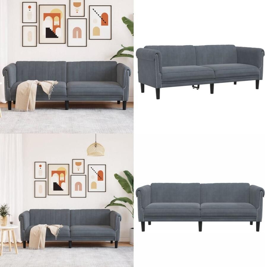 VidaXL Driezitsbank fluweel donkergrijs Bank Banken Bankstellen Sofa