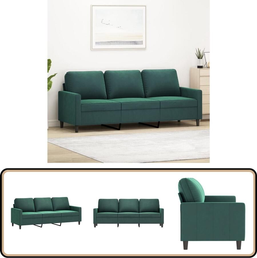 VidaXL Driezitsbank Fluweel Donkergroen 180 cm 3 Persoons Bank Bankstellen Salon Meubilair Fluweelbanks Donkere Bank
