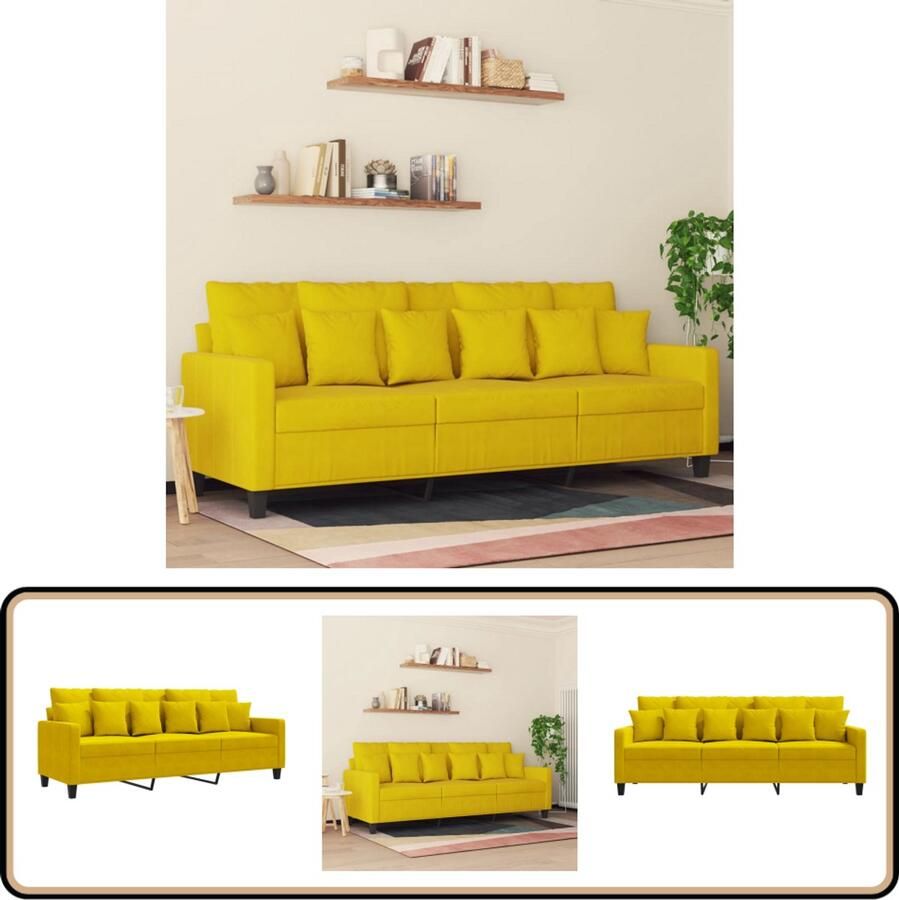 VidaXL Driezitsbank Fluweel Geel 180 cm 3 Persoons Bank Fluweelb Bank Gel Bank Banks Kopen Salon Meubilair