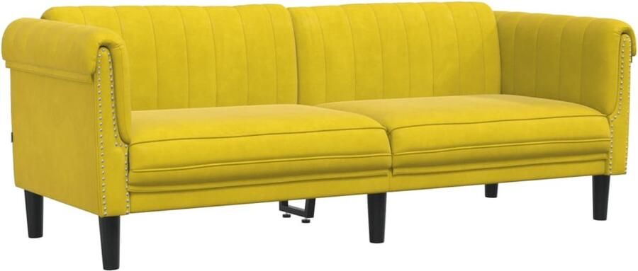 The Living Store Driezitsbank fluweel geel Drie Zits Bank Fluweel Bank Banks Kopen Lounge Meubilair Gele Bank - Foto 2