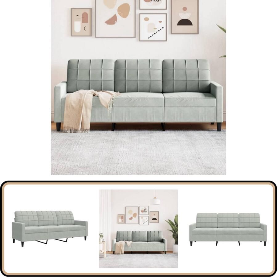 VidaXL Driezitsbank Fluweel Lichtgrijs 180 cm Drie Zitsbank Fluweel Sofa Grijze Bank Lounge Meubels Living Room Furniture
