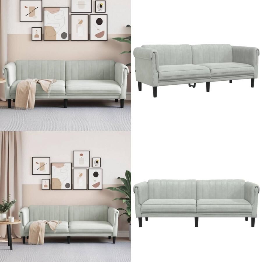 VidaXL Driezitsbank fluweel lichtgrijs Bank Banken Bankstellen Sofa