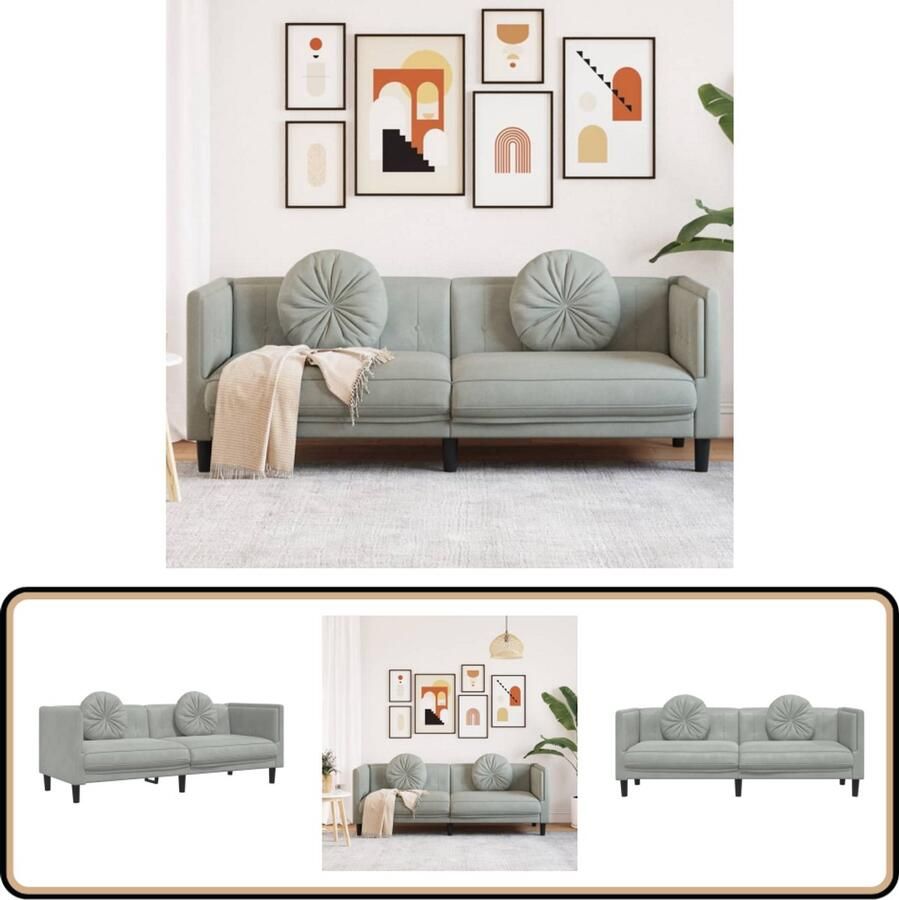 VidaXL Driezitsbank Fluweel Lichtgrijs Inclusief Kussens Drie Persoons Bank Bankstel Grijs Velvet Bank Luxe Bank Comfortabele Bank