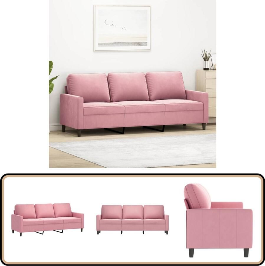 VidaXL Driezitsbank Fluweel Roze 180 cm 3 Zits Bank Fluweel Sofa Roze Bank Salon Meubilair Lounge Furniture