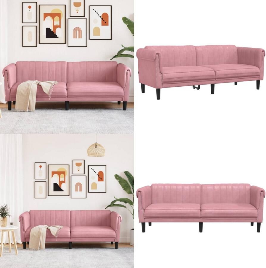 VidaXL Driezitsbank fluweel roze Bank Banken Bankstellen Sofa