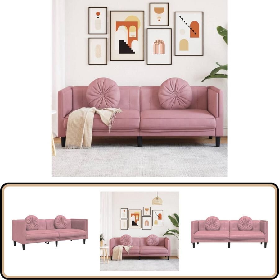VidaXL Driezitsbank Fluweel Roze Inclusief Kussens 3 Persoons Bank Fluweel Sofa Roze Bank Lounge Bank Bankstel