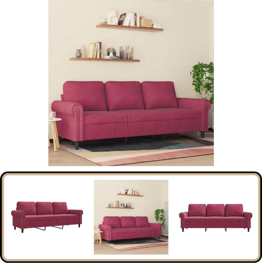VidaXL Driezitsbank Fluweel Wijnrood 180 cm 3-zitsbank Fluweel Sofa Rode Bank Lounge Meubilair Salontafel