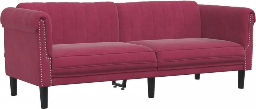 The Living Store Fluweel 3-zitsbank 203x77x74 cm Wijnrood Comfortabel modern design met ondersteunende poten Assembly required 3 Zits Bank Fluweel Bank Rode Bank Banksofa Lounge Meubilair - Foto 2