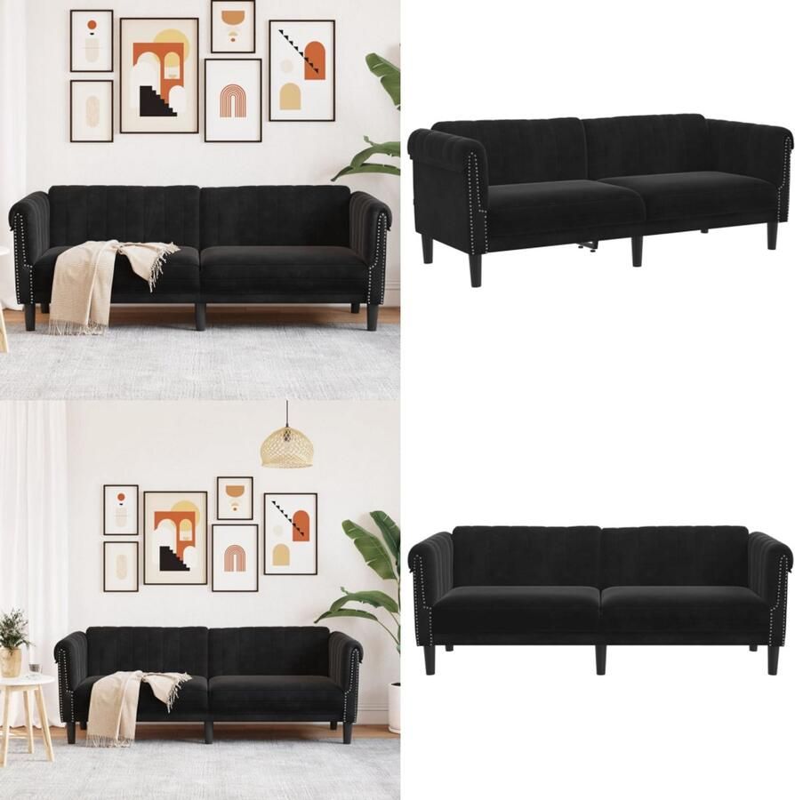 VidaXL Driezitsbank fluweel zwart Bank Banken Bankstellen Sofa