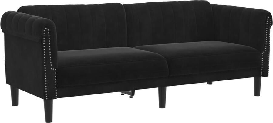 The Living Store Zitsbank 3-zitsbank Fluweel Zwart 203x77x74cm 3 Zits Bank Fluweel Sofa Zwarte Bank Lounge Bank Bankstel - Foto 2
