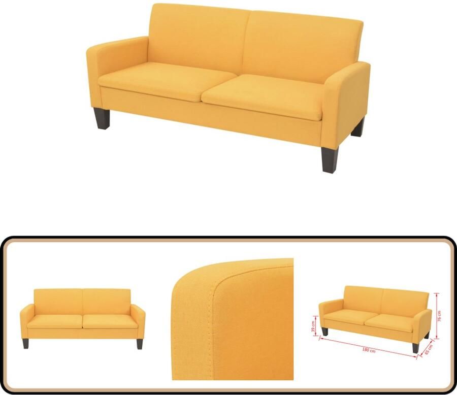 VidaXL Driezitsbank Geel 180x65x76 cm Drie Zits Bank Sofa Bankstel Gele Sofa Stoffen Sofa