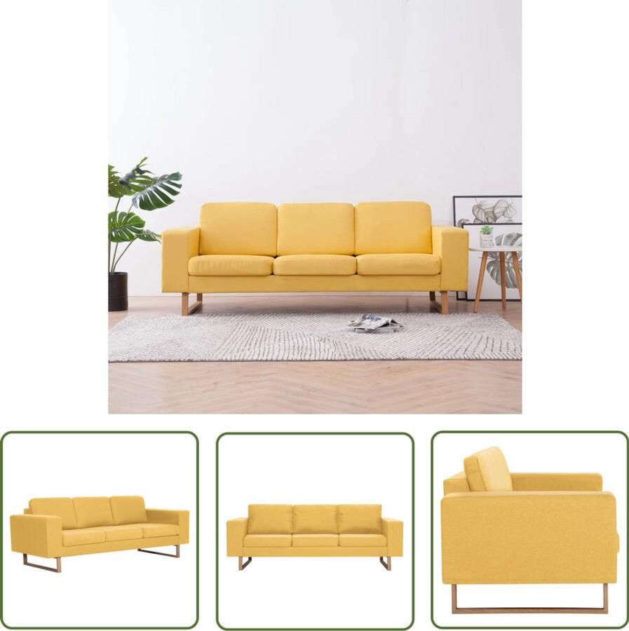 VidaXL Driezitsbank Geel Houten frame en ijzeren poten Drie Gezitsbank Stoffen Bank Gele Bank Banks Kopen Lounge Meubels Woonkamer Meubelen Salonmeubilair - Foto 2