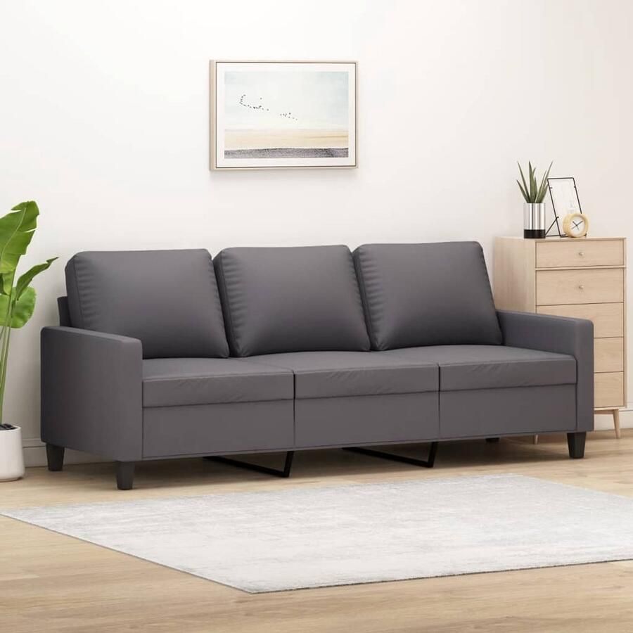 VidaXL Driezitsbank Kunstleer 180 cm Grijs 3 Zits Bank Kunstleder Sofa Grijze Bank Salon Meubilair Lounge Bank