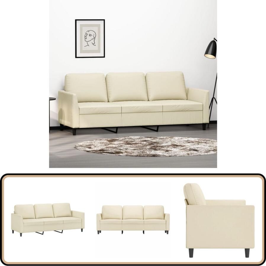 VidaXL Driezitsbank Kunstleer Crèmekleurig 180 cm Drie Zitsbank Sofa Banks Kopen Salon Meubilair Lederlook Sofa