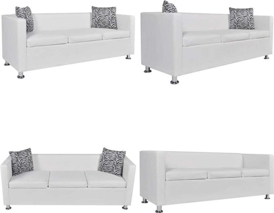 VidaXL Driezitsbank kunstleer wit Bank Banken Bankstellen Banken Sets