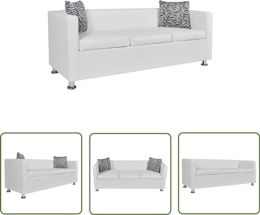 The Living Store Driezitsbank Kunstleer Optimaal zitcomfort Brede zitting 170 x 62.5 x 63 cm Wit Drietersbank Bankstel Lederlook Lounge Meubilair Zitbanken - Foto 3