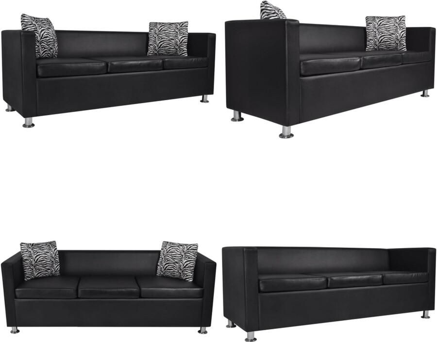 VidaXL Driezitsbank kunstleer zwart Bank Banken Bankstellen Banken Sets