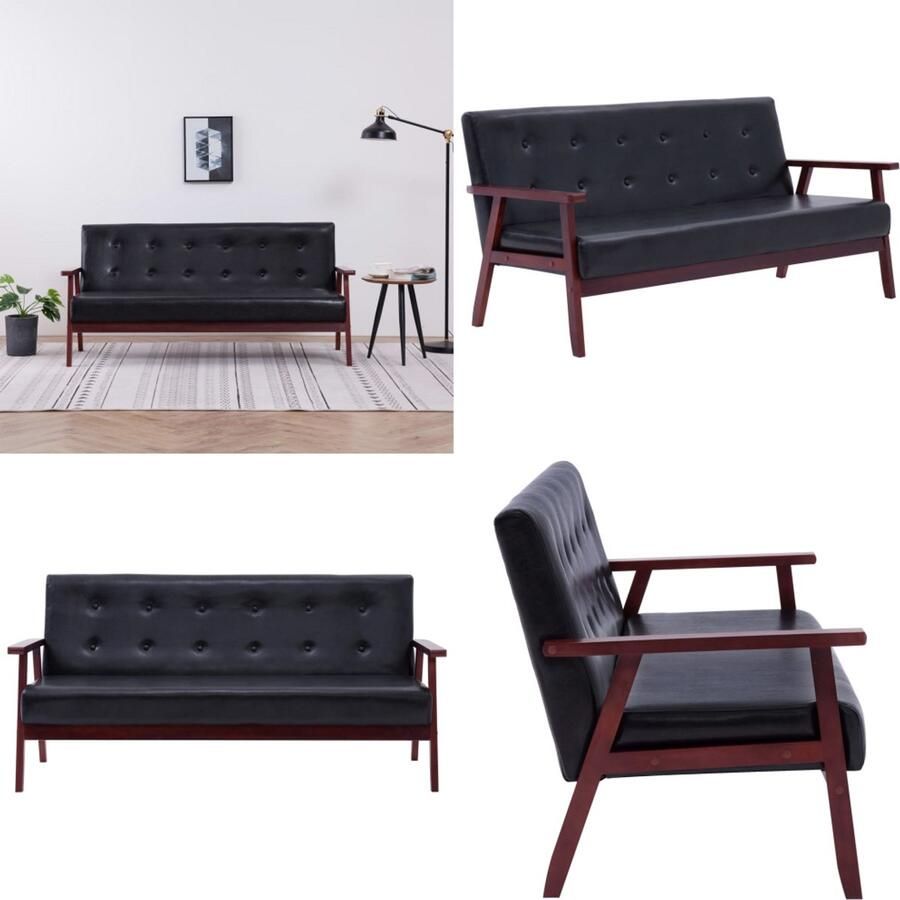 VidaXL Driezitsbank kunstleer zwart Bank Banken Zitbank Zitbanken