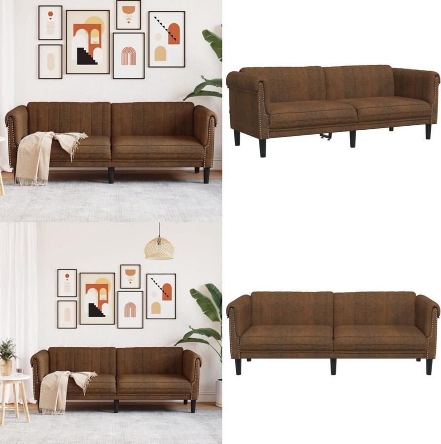 VidaXL Driezitsbank kunstsuède bruin Bank Banken Bankstellen Sofa