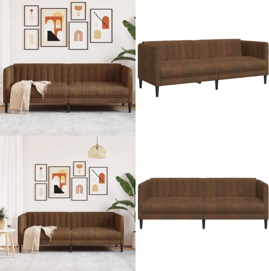 VidaXL Driezitsbank kunstsuède bruin Bank Banken Bankstellen Sofa