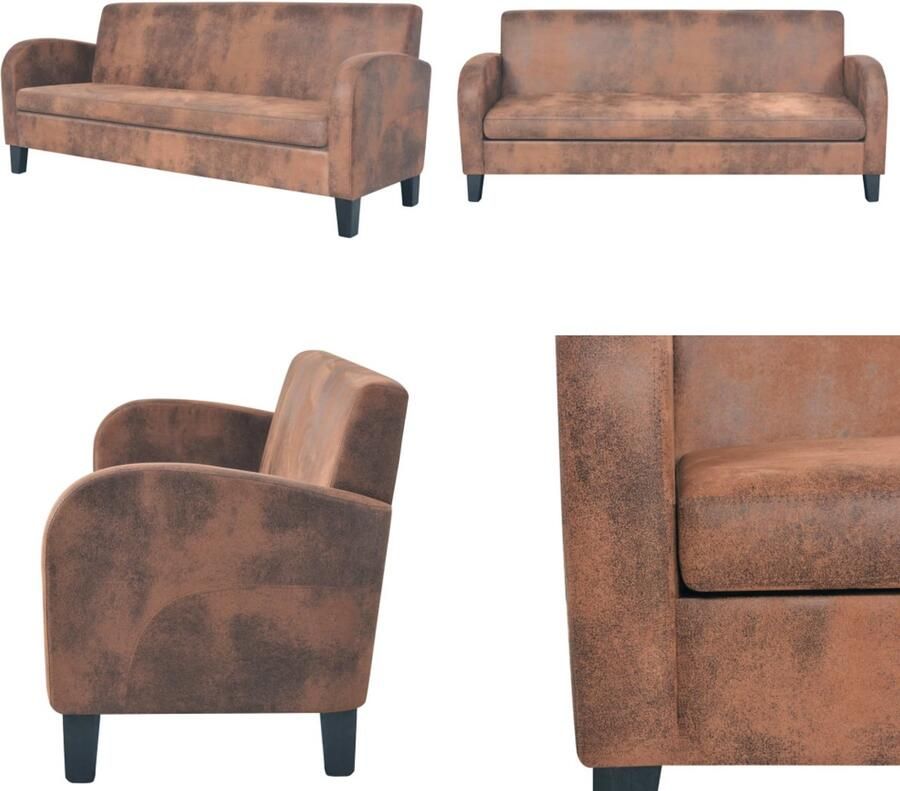 VidaXL Driezitsbank kunstsuède bruin Bank Banken Ligbank Huiskamer Zetel