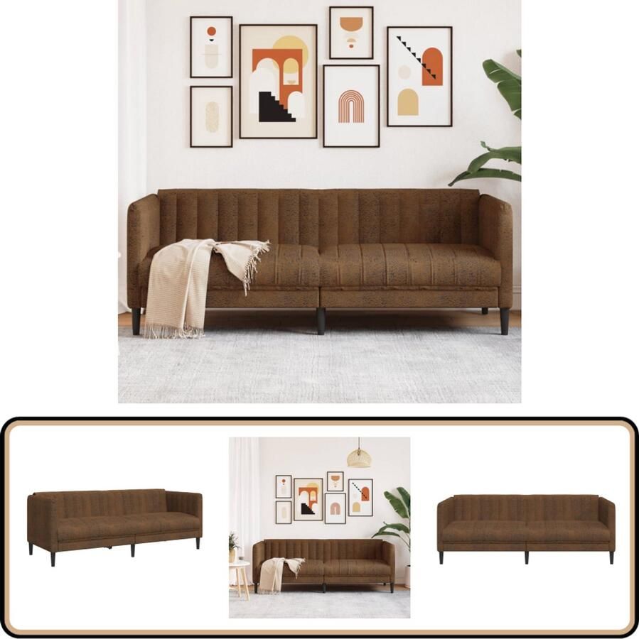 VidaXL Driezitsbank Kunstsuède Bruin Lederlook Bank Comfortabele Bank 3 Zits Bank Banks Kopen Lounge Bank