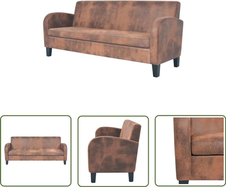 VidaXL Driezitsbank Kunstsuède Bruin Stijlvol design 3-zitsbank Kunstleder Sofa Bruine Bank Klassieke Bank Salonbank Bankstel Livingroom Meubels Luxe Bank Comfortabele Bank