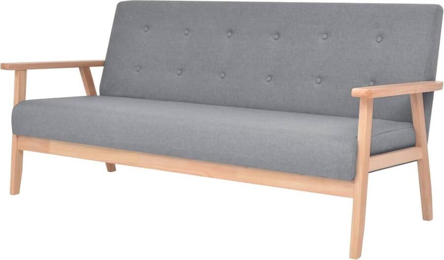 VidaXL Driezitsbank Lichtgrijs Houten Frame 3 Zits Bank Sofa Grijs Bankstellen Woonkamer Meubels Lounge Meubelen Moderne Bank Stijlvolle Bank Comfortabele Bank Lederlook Bank Budget Vriendelijke Bank - Foto 2