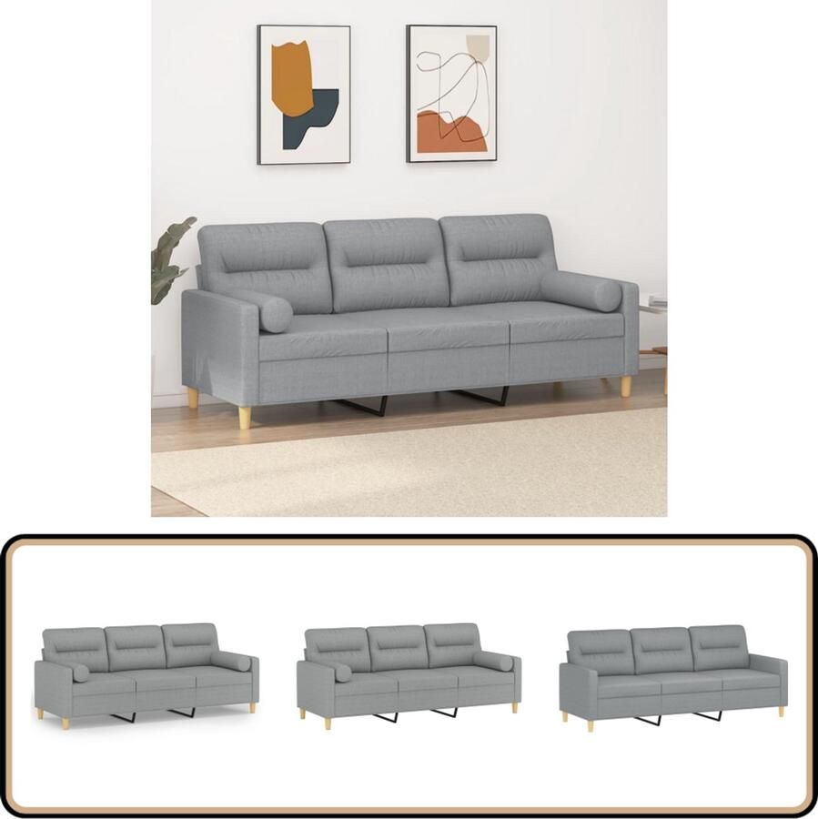 VidaXL Driezitsbank Lichtgrijs Inclusief Sierkussens Drie Zitsbank Sofa Grijs Banks Kopen Lounge Meubilair Woonkamer Meubels Stoffen Sofa