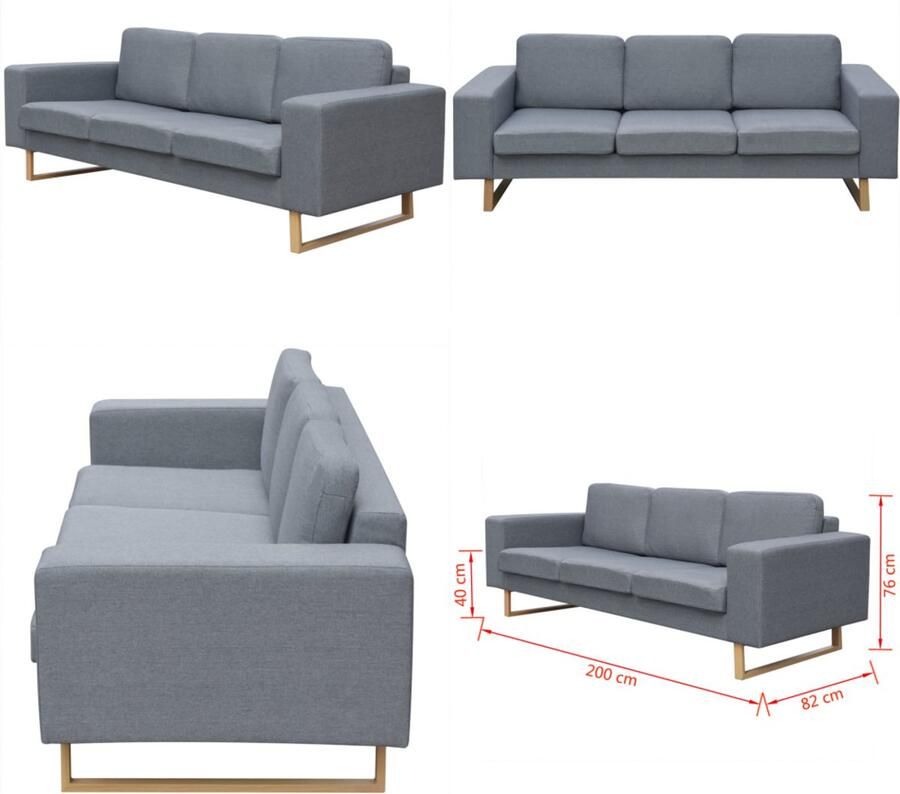 VidaXL Driezitsbank lichtgrijs textiel Bank Banken Bankje Bankjes