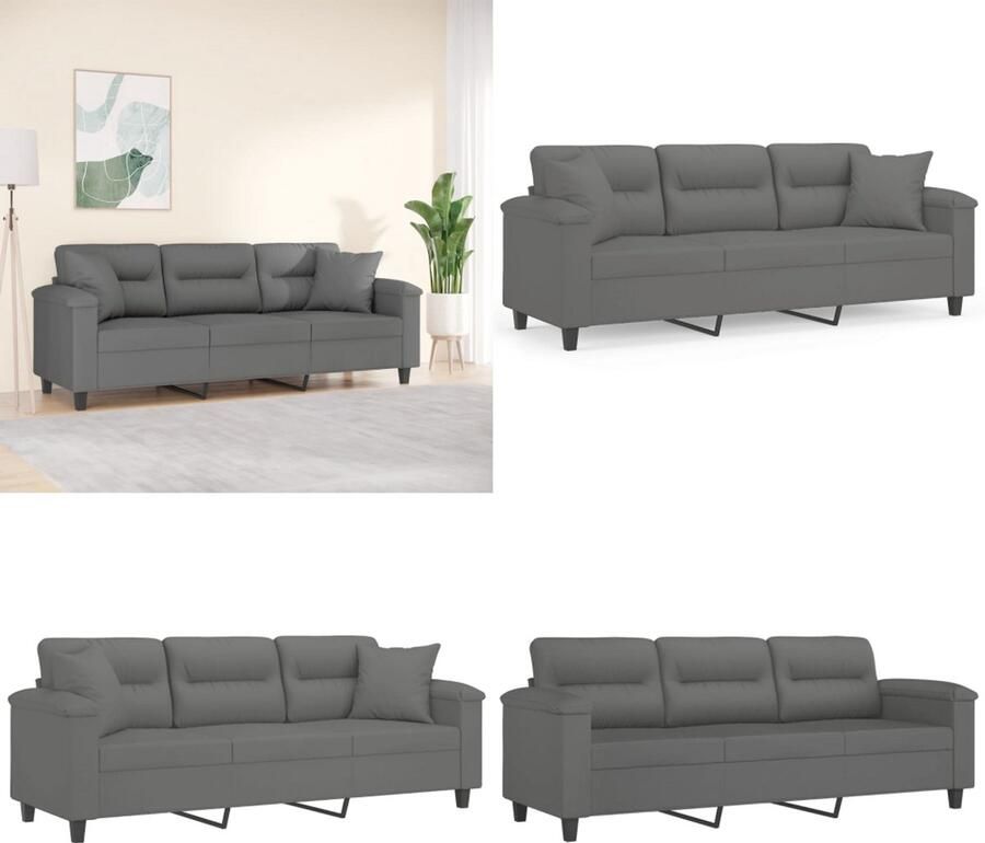 VidaXL Driezitsbank met kussens 180 cm microvezelstof donkergrijs Driezitsbank Driezitsbanken 3-zitsbank Bank