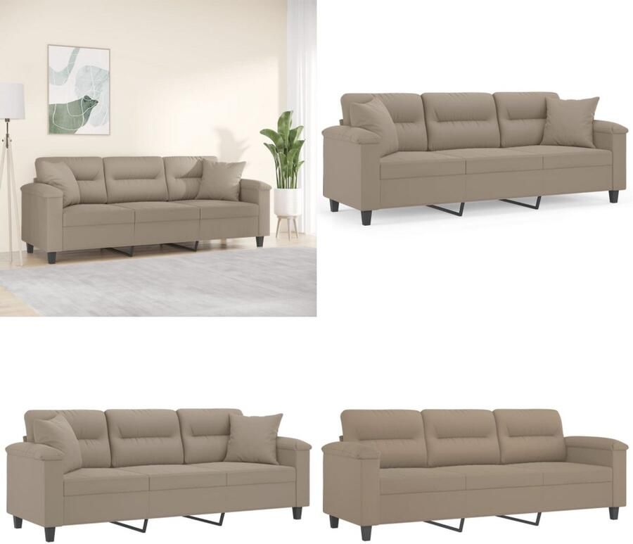 VidaXL Driezitsbank met kussens 180 cm microvezelstof taupe Driezitsbank Driezitsbanken 3-zitsbank Bank