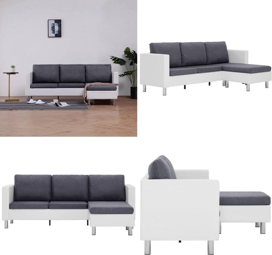 VidaXL Driezitsbank met kussens kunstleer wit Bank Banken Zitbank Zitbanken