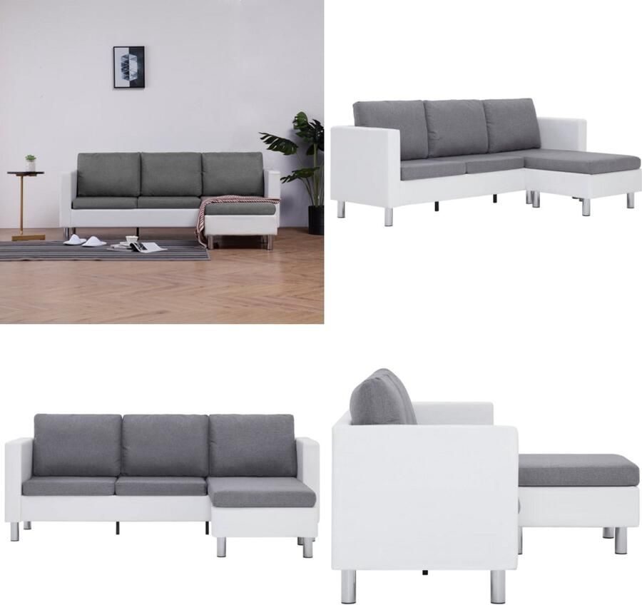 VidaXL Driezitsbank met kussens kunstleer wit Bank Banken Zitbank Zitbanken