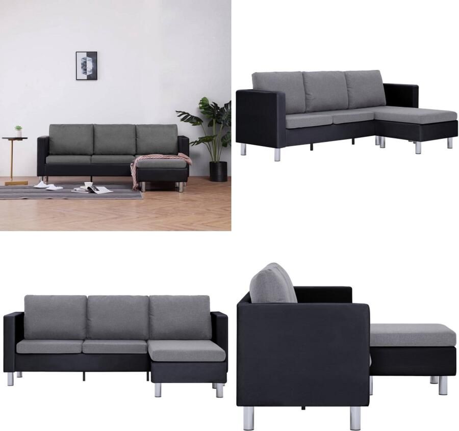 VidaXL Driezitsbank met kussens kunstleer zwart Bank Banken Zitbank Zitbanken