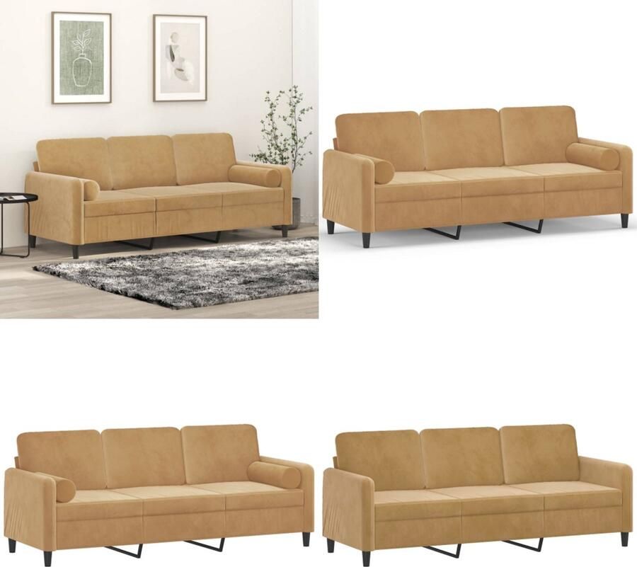 VidaXL Driezitsbank met sierkussens 180 cm fluweel bruin Driezitsbank Driezitsbanken 3-zitsbank Bank