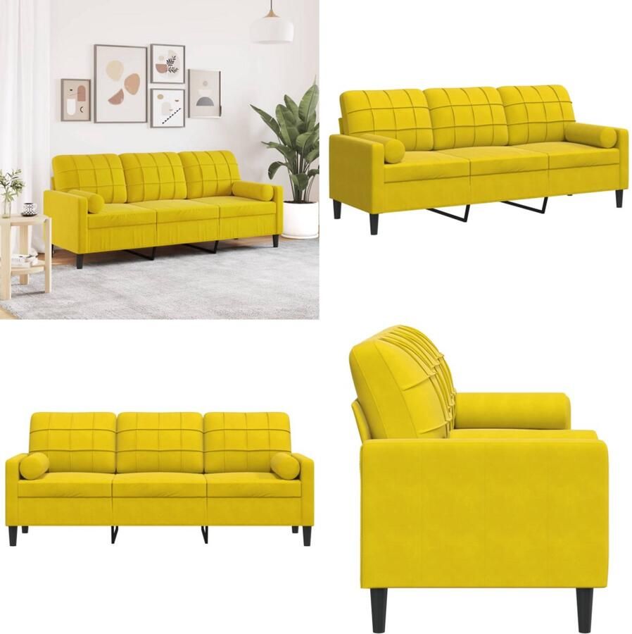 VidaXL Driezitsbank met sierkussens 180 cm fluweel geel 3-zitsbank 3-zitsbanken Bank 3zitsbank