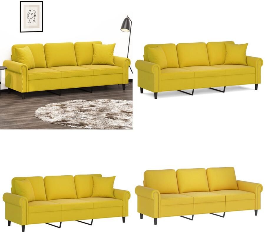 VidaXL Driezitsbank met sierkussens 180 cm fluweel geel Driezitsbank Driezitsbanken 3-zitsbank Bank