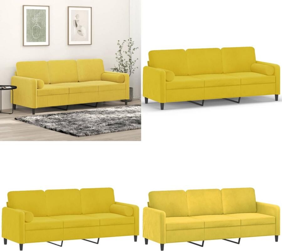 VidaXL Driezitsbank met sierkussens 180 cm fluweel geel Driezitsbank Driezitsbanken 3-zitsbank Bank