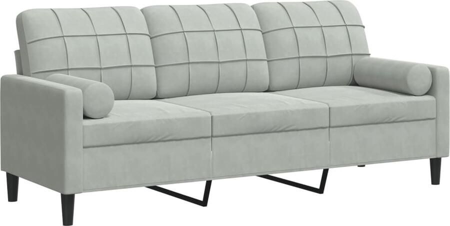 VidaXL Driezitsbank met sierkussens 180 cm fluweel lichtgrijs