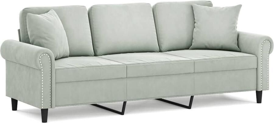 The Living Store 3-zitsbank Fluweel Lichtgrijs 212 x 77 x 80 cm Stevig metaalframe met comfortabele zitervaring Drie Zits Bank Fluweel Sofa Grijze Bank Lounge Bank Bankstel