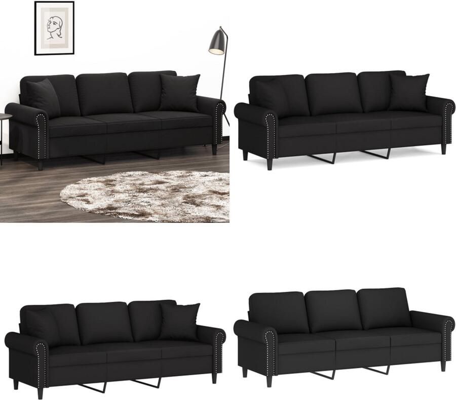 VidaXL Driezitsbank met sierkussens 180 cm fluweel zwart Driezitsbank Driezitsbanken 3-zitsbank Bank