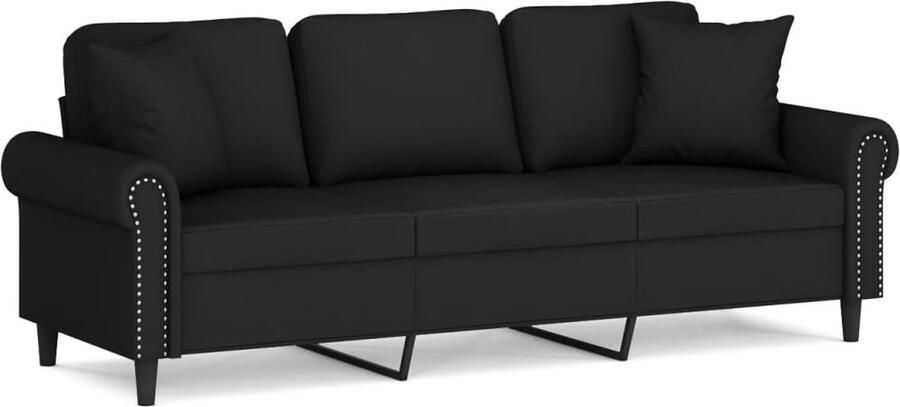 The Living Store Zwarte 3-Zitsbank 212 x 77 x 80 cm Comfortabel fluwelen design 3-zitsbank Zwarte Bank Luxe Bank Fluweel Bank Comfortabele Bank - Foto 2