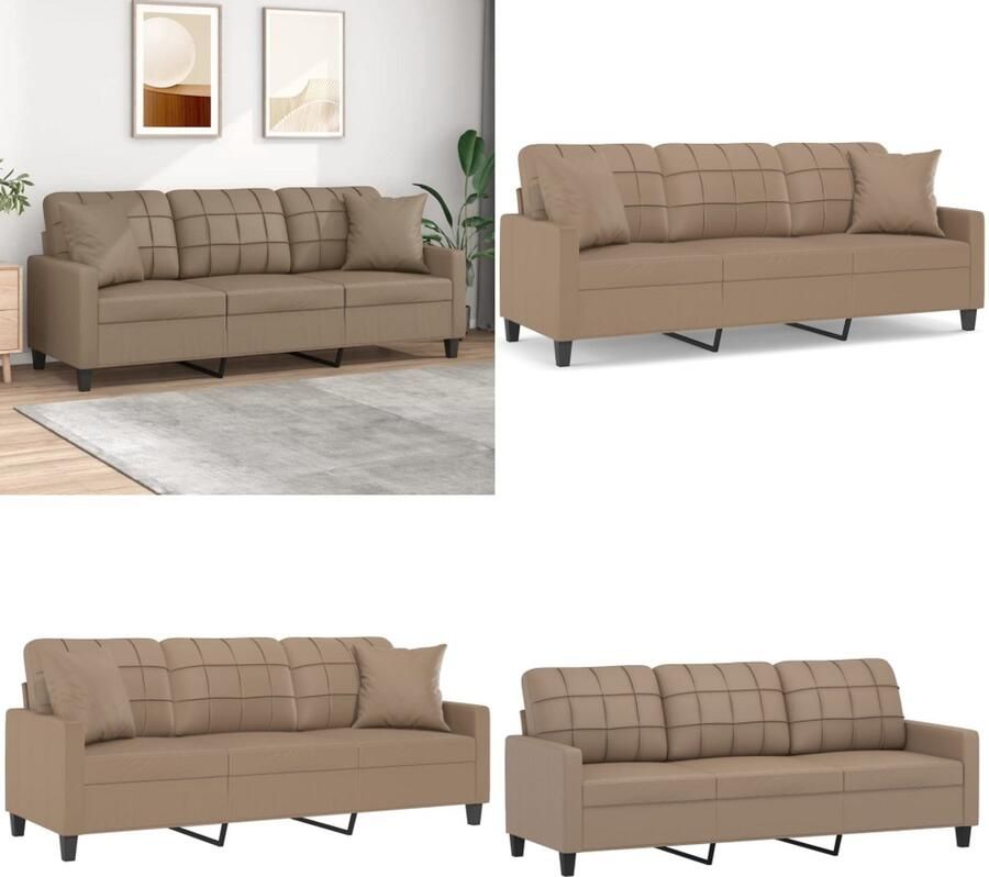 VidaXL Driezitsbank met sierkussens 180 cm kunstleer cappuccinokleurig 3-zitsbank 3-zitsbanken Driezitsbank Bank